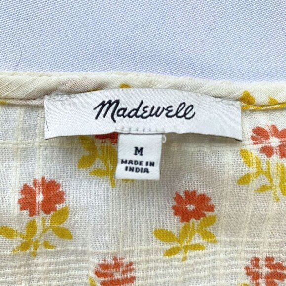 MADEWELL SOPHIA IVORY WHITE FLORAL GAUZE TOP IN WILD CALENDULA BLOCK PRINT - M - Picture 10 of 13